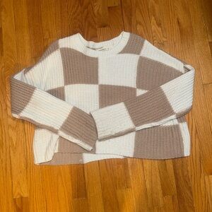 moon & madison Checkered Sweater - White and Brown